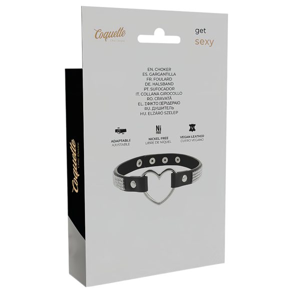 Coquette - strasschoker med hjertvedheng (svart)