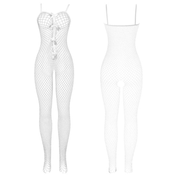 Subblime 951740 - Forførende netting-kroppsstrømpe med sløyfe - (hvit) - S-L