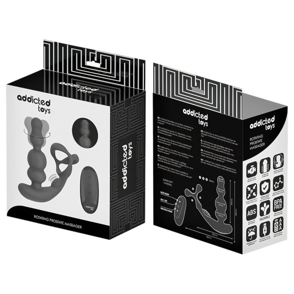 Addicted Toys - roterende analvibrator med penisring (svart)