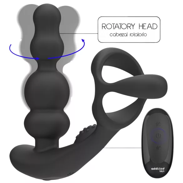 Addicted Toys - roterende analvibrator med penisring (svart)