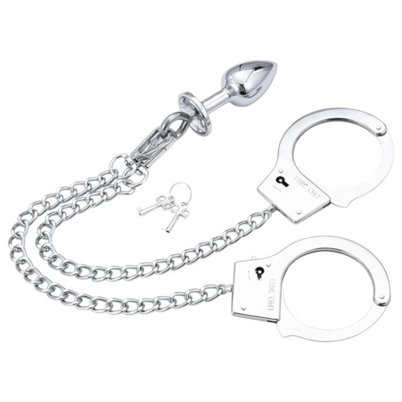 LateToBed BDSM - håndjern & analplugg (sølv)