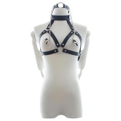 Latetobed - brystsele med munnbit og brystklemmer (svart)