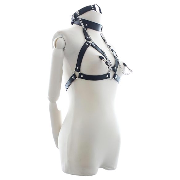 Latetobed - brystsele med munnbit og brystklemmer (svart)