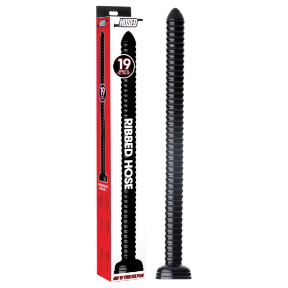 Rillet Slange 19 - sugekopp analdildo (svart)