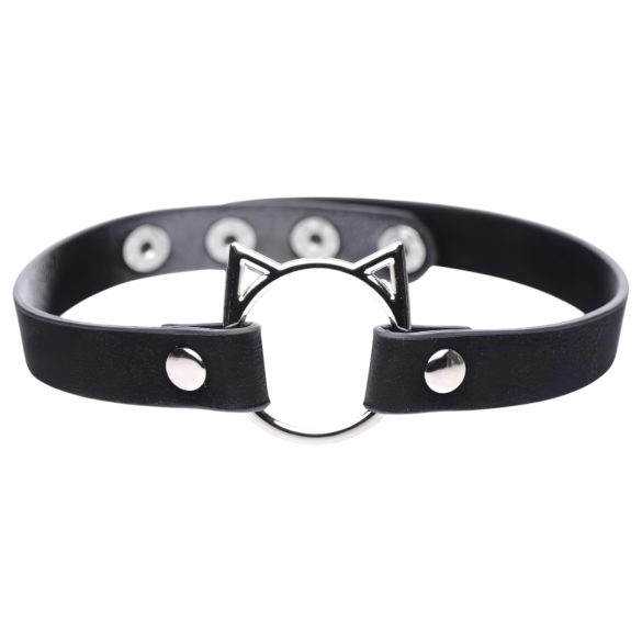 Master Series Kinky Kitty - krage med kattehode og ring (svart)