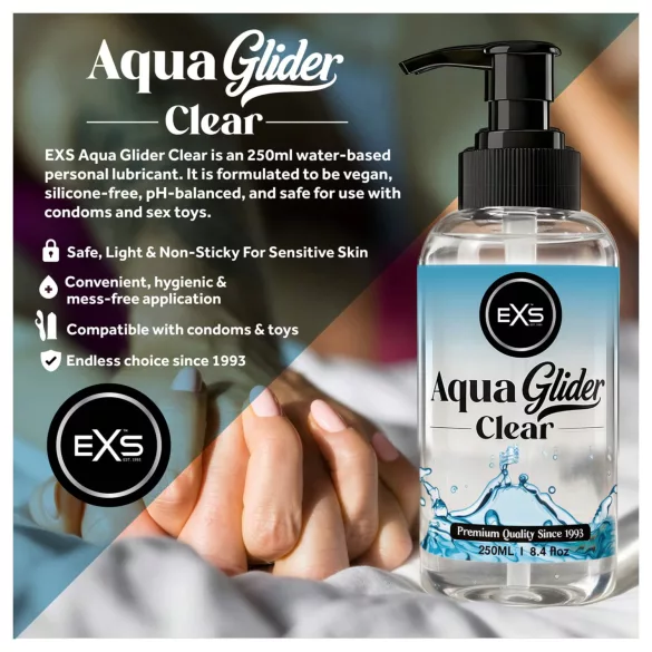 EXS AquaGlider Clear - gjennomsiktig, vannbasert glidemiddel i pumpeflaske (250 ml)
