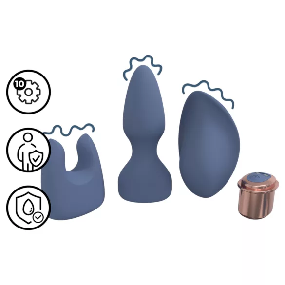 Loveline - vibratorsett med utskiftbart hode (blå-grå)