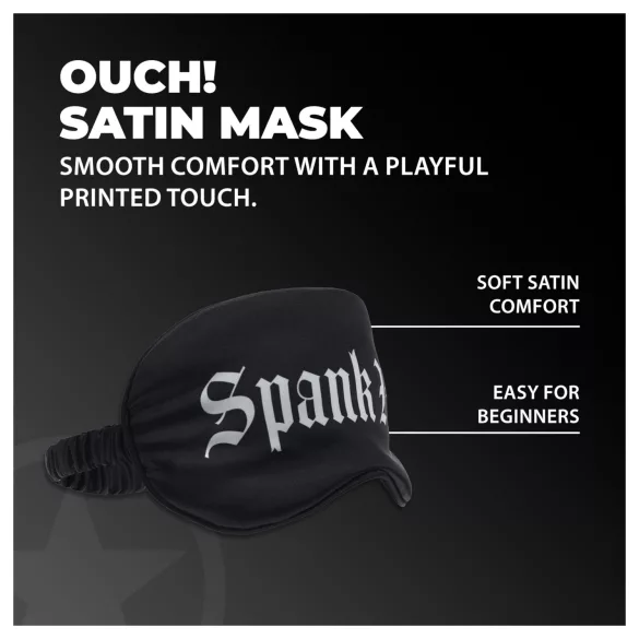 Ouch! - sateng sovemaske med «Spank Me»-tekst (svart)