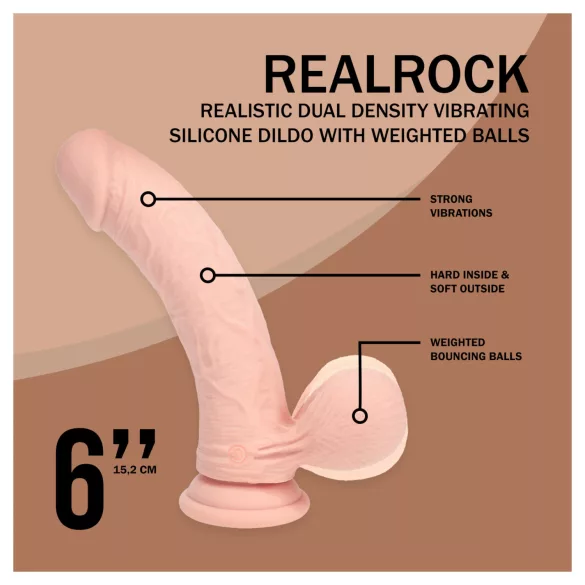 RealRock - realistisk vibrator med dobbel tetthet (hudfarget) - 15 cm
