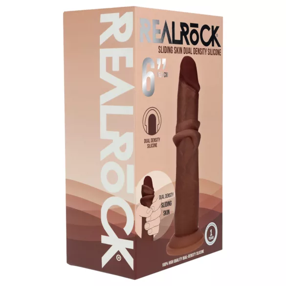RealRock - realistisk dildo med dobbel tetthet (brun) - 15,5 cm
