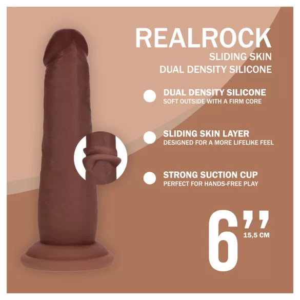 RealRock - realistisk dildo med dobbel tetthet (brun) - 15,5 cm