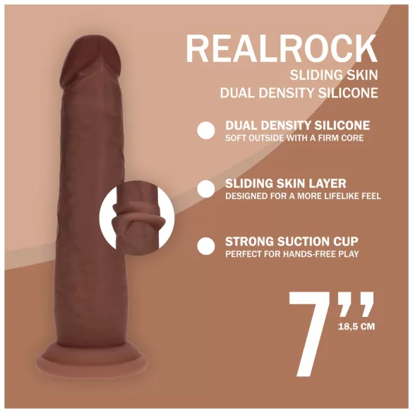 RealRock - realistisk dildo med dobbel tetthet (brun) - 18,5 cm