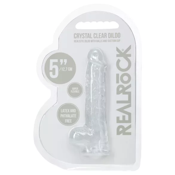 RealRock - naturtro dildo med testikler (gjennomsiktig) - 12,7 cm