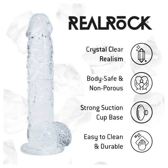 RealRock - naturtro dildo med testikler (gjennomsiktig) - 12,7 cm