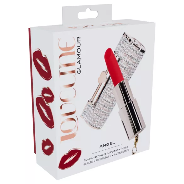 Loveline Angel - leppestiftvibrator med 4 utskiftbare hoder (rosa)