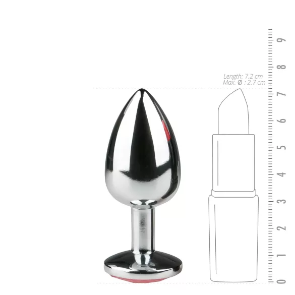 EasyToys Metall No.1 - analplugg med rosa stein i kjegleform (sølv, 2,7 cm)