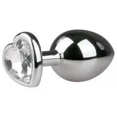   Easytoys Metall Nr.7 - Hjerteformet Anusplugg med Hvit Stein - Sølv