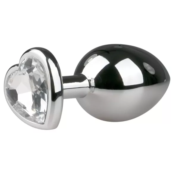 Easytoys Metall Nr.7 - Hjerteformet Anusplugg med Hvit Stein - Sølv