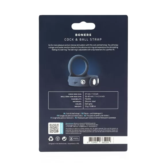Boners L-strap - Penisring & testikkelring i ett (grå)
