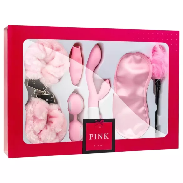 LoveBoxxx Jeg Elsker Rosa - Vibrator Og Bondage Sett (6 Deler) - Rosa
