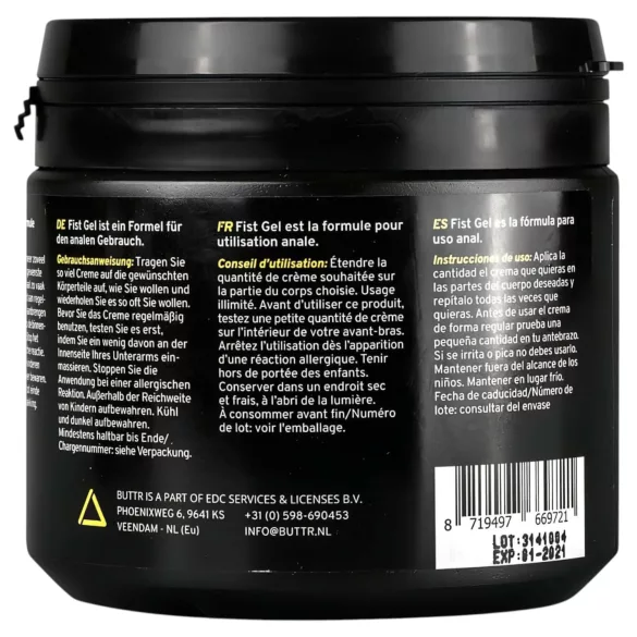 BUTTR Fisting Gel - vannbasert glidemiddel (500ml)