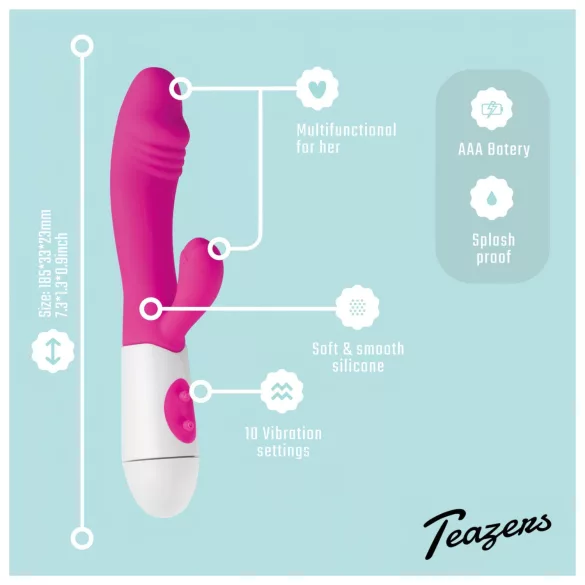 Teazers - realistisk vibrator med klitorisstimulering (rosa)