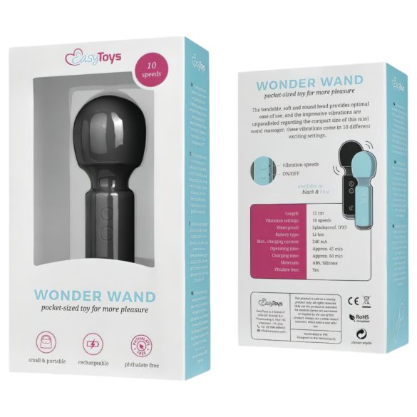 Easytoys Wonder Wand - oppladbar, mini massasjevibrator (svart)