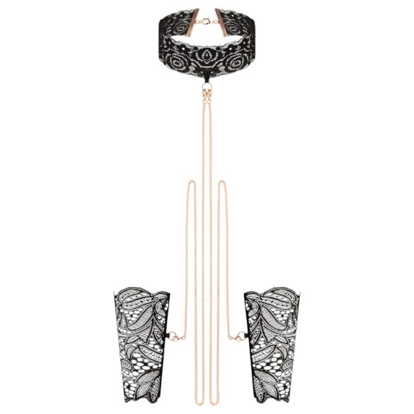 Rosy Gold - halsbånd og håndleddsmansjetter (svart)