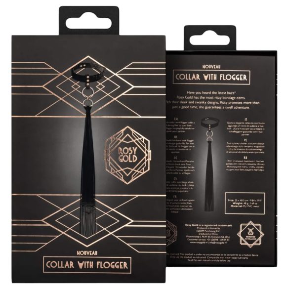 Rosy Gold - halsbånd & pisk (svart)