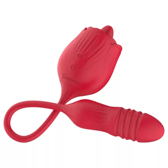 Teazers Rose - støtvibrator med tungeformet klitorisstimulator (rød)