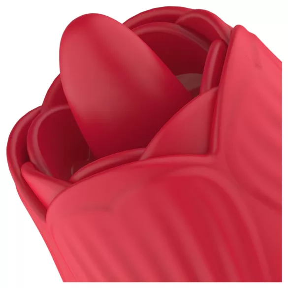 Teazers Rose - støtvibrator med tungeformet klitorisstimulator (rød)