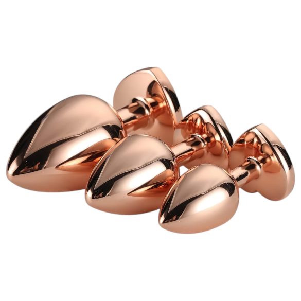 Gleaming Love - hjertelig analplugsett - rosegull (3 deler)