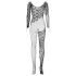 Obsessive F210 - svart nettingcatsuit med roser og lange ermer (S-L)
