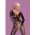 Obsessive F210 - svart nettingcatsuit med roser og lange ermer (S-L)