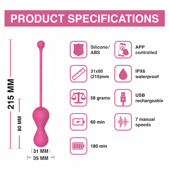 Magic Motion Kegel Master - App-styrt vibrerende knipekule (rosa)