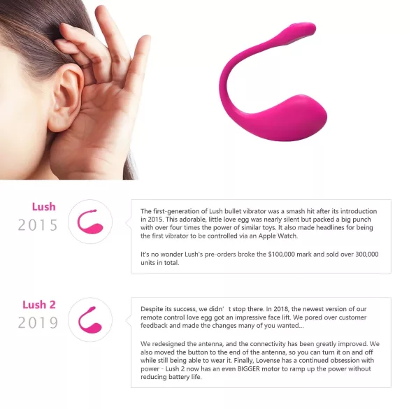 Lovense Lush 2 - bærbart appstyrt vibrerende egg (rosa)