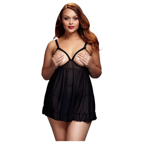 BACI Plus Size - Åpen prikkete babydoll - svart (XL-XXL)