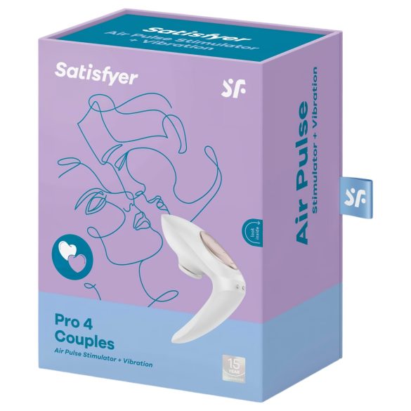 Satisfyer Pro 4 Couples - oppladbar luftbølgeparvibrator (hvit)