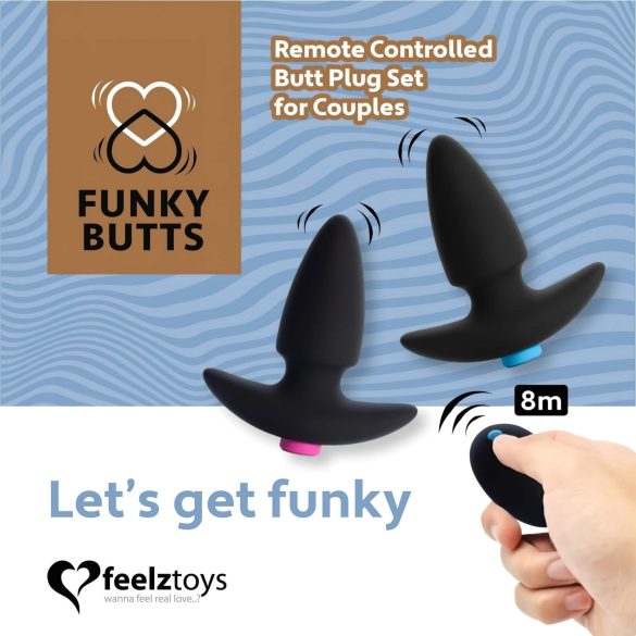 FEELZTOYS Funkybutts – Oppladbar Trådløs Analdildo Sett (Svart)