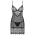 Obsessive Alluria - blondenattkjole og stringtruse (svart) - L/XL