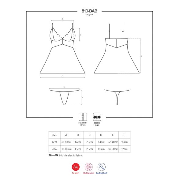 Obsessive 810-BAB-2 - blonder babydoll og truse (hvit)