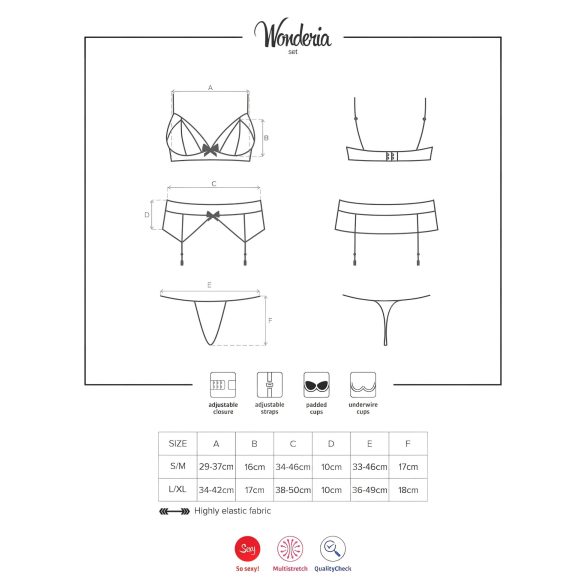 Obsessive Wonderia - brodert blondesett i sort undertøy - L/XL