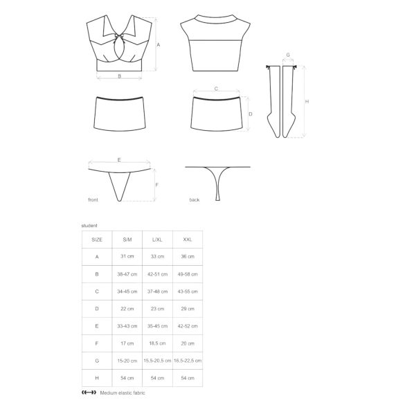 Obsessive Student - skolejente kostyme sett (5 deler)