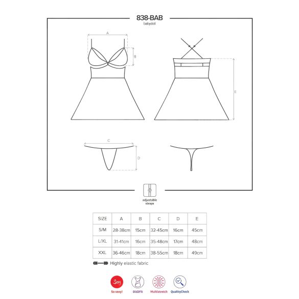 Obsessive 838-BAB-1 - Gjennomsiktig, blondesett babydoll (svart)