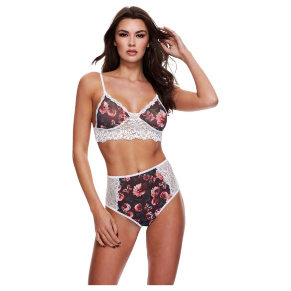 Baci - Blomstret blonde-bh-sett med høy midje - M/L